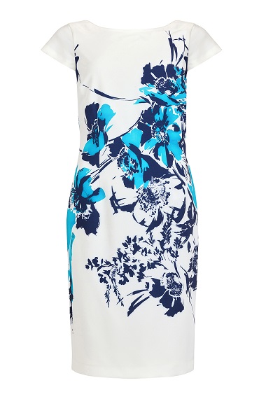 TIA White/Turquoise Print Dress